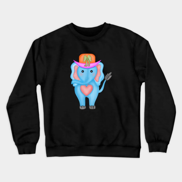 Cute blue elephant wearing hat. Crewneck Sweatshirt by Onanong art design shop.